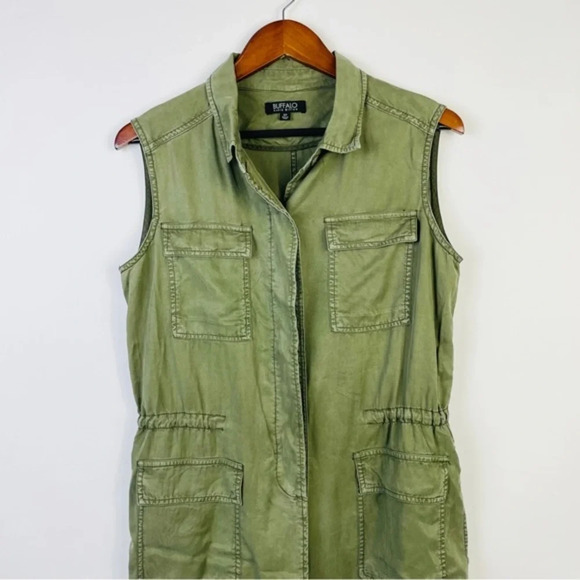 Olive Green Army Green Vest Tunic Length Cardigan Size Small - Picture 5 of 9